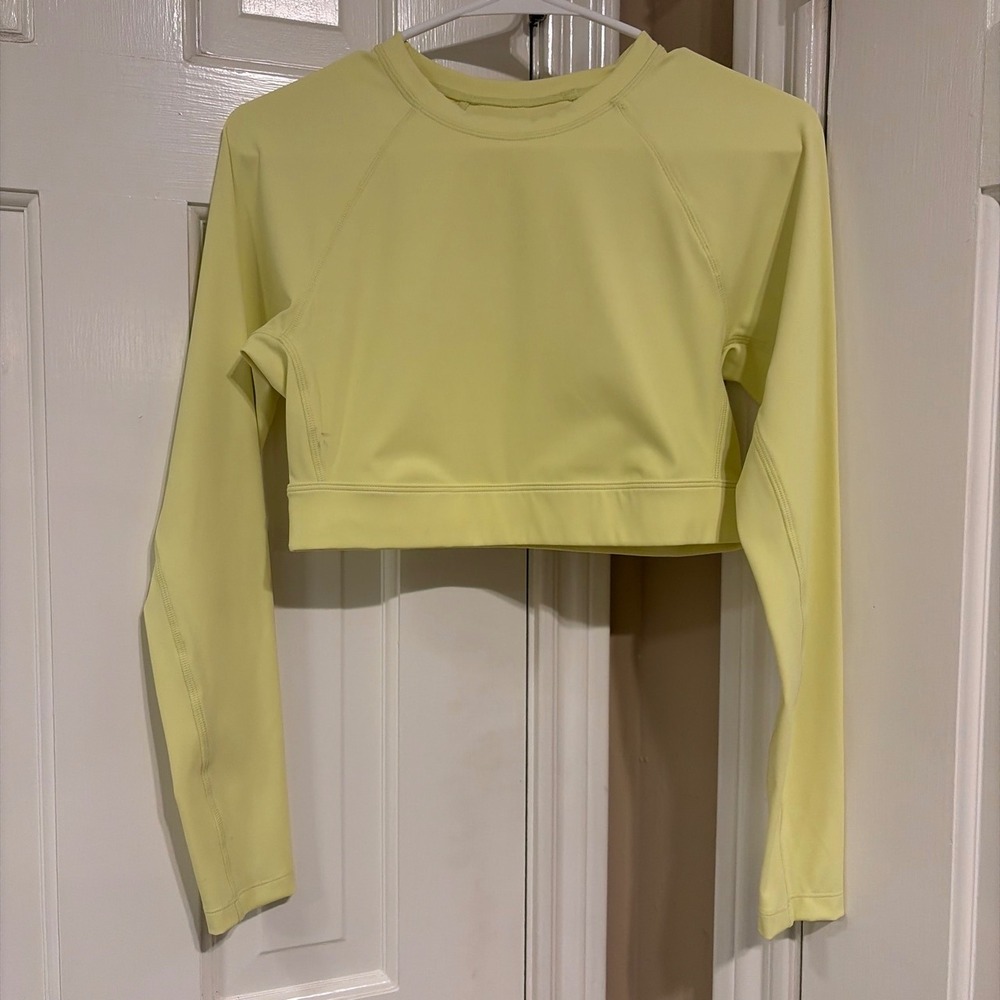 Athleta Crop Rashguard Long Sleeve Swim Top Yellow UPF 40+ Small NWT